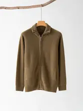 メンズ厚手ジップアップ開襟セーター【100%カシミヤ・ゆったり・秋冬用・ニット】