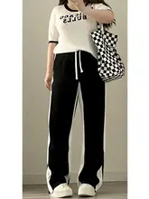 高腰バイカラーパンツ【大きいサイズ・梨型体型・ワイドレッグ】（セットアップ対応）