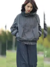 おしゃれで感のあるフード付きショートコート【春用・カジュアルデザイン】