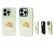可愛らしい手描き猫デザインの2in1スマホケース【寝具スタイル・iPhone対応】（セットアップ対応）