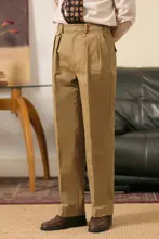 高腰のツータックチノパンツ【メンズ・カジュアル・厚手】