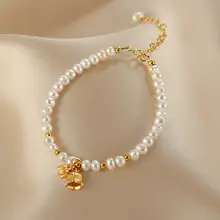 天然真珠製 レディースブレスレット【繊細な鈴蘭花のペンダント・シンプルデザイン・フラワーアクセサリ ー】