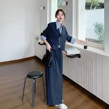 ストライプデザインのウエスト広めパンツ【カジュアル・スタイリッシュ・ジャケット付き】（セットアップ対応）