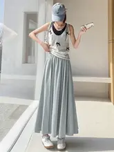 ブルーのハイウエスト Aラインデニムスカート【スタイルアップ・ミニマルデザイン・女性用】（セットアップ対応）