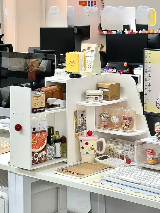 コーナーラック デスクオーガナイザー L字型 カップホルダー付き デスク上 オフィス ファイル収納 マグカップ おしゃれ