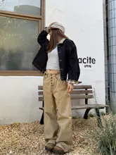 美式ヴィンテージ風 ワイドストレート工装パンツ【男女兼用・調整可能・ウォッシュ加工】（セットアップ対応）