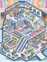 立体小屋とスーパーのミニチュアシーンステッカー【ディスプレイ用・趣味の世界】