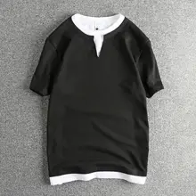 デザイン重ね着風アメリカンスタイル 半袖Tシャツ【精梳コットン・ウォッシュ加工】
