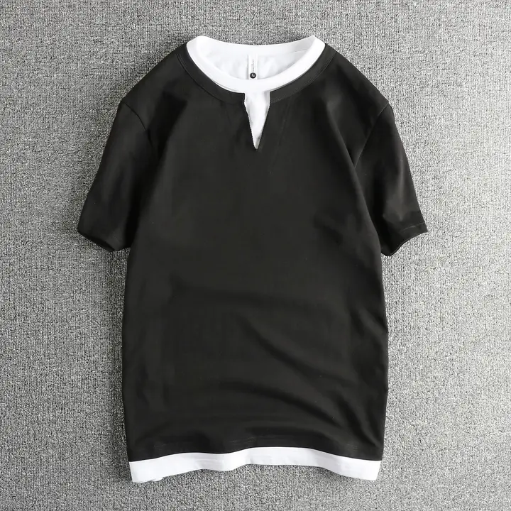デザイン重ね着風アメリカンスタイル 半袖Tシャツ【精梳コットン・ウォッシュ加工】
