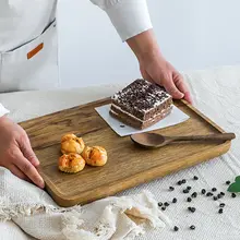 木製トレイ 長方形 家庭用 ティーカップ ケーキ コーヒー 創造的
