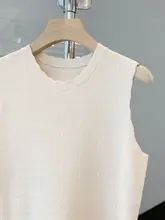 波浪デザインの雲ニットベスト【レース襟・サイドスリット・シンプルスタイル・夏用】