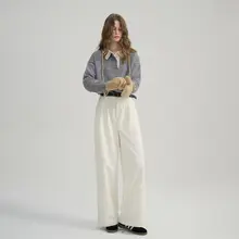 灯芯绒素材のシンプルなストレートワイドパンツ【秋冬用・カジュアル】（セットアップ対応）