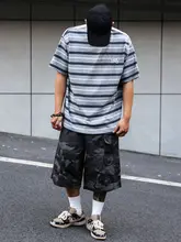 ストライプデザインの半袖Tシャツ【コットン・ゆったりスタイル・カジュアル】（セットアップ対応）