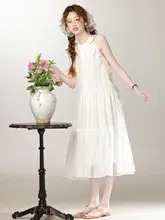 夏用 白色薄手シフォンのノースリーブワンピース【ゆったりデザイン・ロング丈】