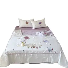 かわいい象刺繍のシルクライク夏用エアコンブランケット【洗濯機対応・四点セット（セットアップ対応）】