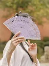 夏用扇子【紫色・折りたたみ式・レトロデザイン】