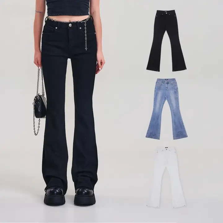 クラシックデザインのフレアデニムパンツ【弾性・三色展開】