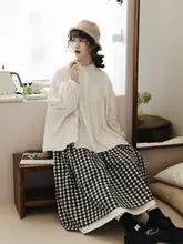 チェック柄ハイウエストAラインスカート【半身・レトロ・学生向け・秋用】