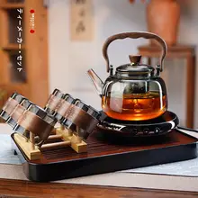 耐熱ガラス製 ティーポット【ハンドル付き・直火加熱対応・蒸煮用】