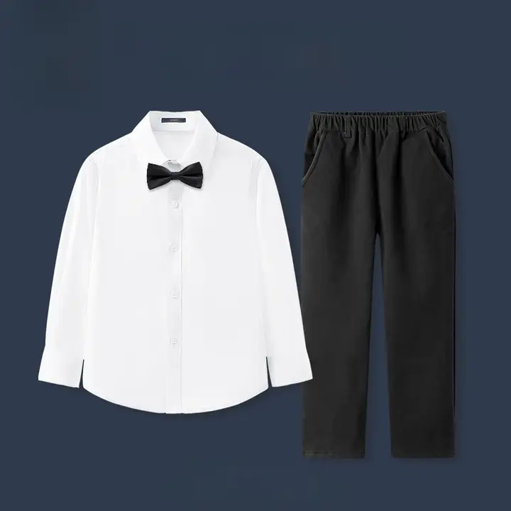 子供用 白シャツと黒パンツの制服【演奏用・春秋対応】（セットアップ対応）