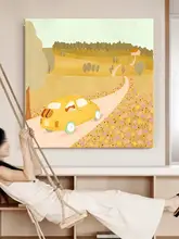 癒し系の手描き油絵 壁掛けアート【暖色調・可愛いデザイン・カートゥーン風】