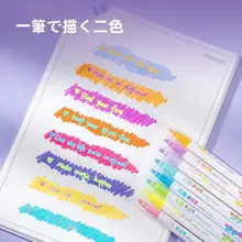 蛍光ペン 両頭 重ね塗り マカロンカラー 淡色 学生用 斜めカット 丸芯 2線幅 手帳 デコ DIY 「deli」
