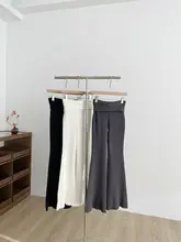 高腰ニットパンツ【女性用・スリムフィット・微フレアデザイン・カジュアルスタイル】（セットアップ対応）