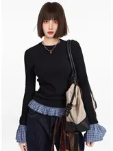 レディース ブラック長袖Tシャツ【ルック・ショート丈・スリムフィット】