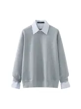 La Chapelle ボーダーシャツ付きアシンメトリーニットトップス【長袖・ルーズフィット】