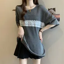 レース切替のスリーブレスTシャツ【透け感・大きいサイズ・ワイドフィット・中長丈】