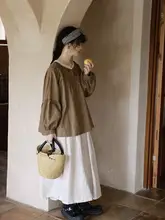 レディース 中長丈 Aライン ハイウエストスカート【アート風・レトロ・麻素材・秋冬用】
