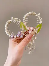 パールフリンジのポニーテールクリップ【高めのまとめ髪用・お団子ヘアアクセサリー】