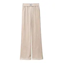 高級感あるワイドパンツ【伸縮性ウエスト・高腰・秋冬用・裏地付き・九分丈】