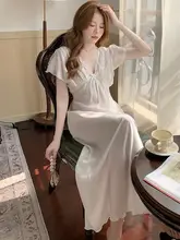 夏用アイスシルクキャミソールドレス【深Vネック・フランス風・シルク素材・セクシー】