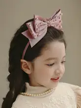 華やかなデザインの子供用リボンヘアバンド【手作り・パール付き・プリンセス風】