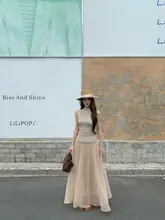 春夏用 カーキ色のハイネックニットベスト【高腰・プリーツスカート・女性用】（セットアップ対応）