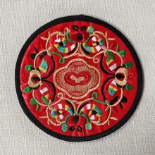 中華風デザインの刺繍コースター【円形・布製・おしゃれなテーブルマット】
