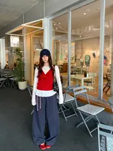 レース裾デザインの長袖ニットトップス【フィット感・春用・女性用】