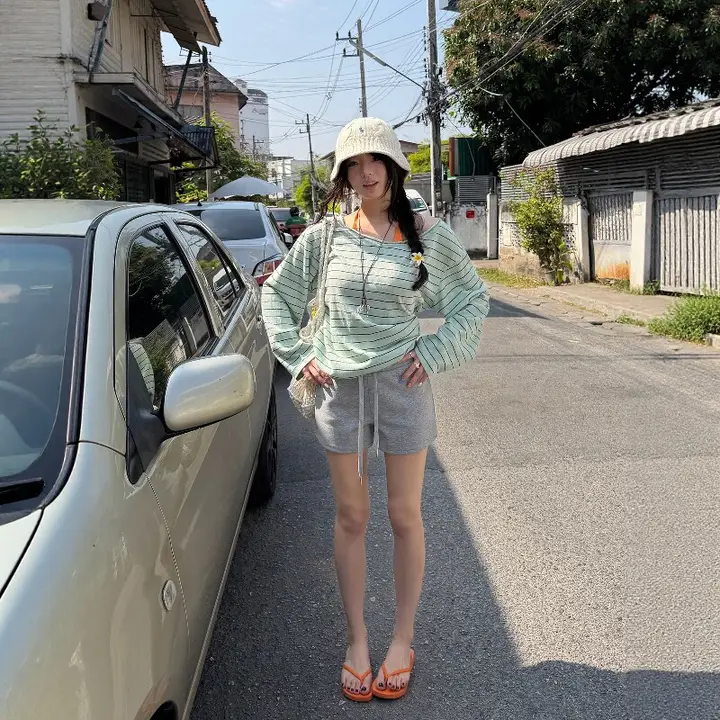 ウエストリボン付きショートパンツ【ハイウエスト・カジュアル・フィット】（セットアップ対応）