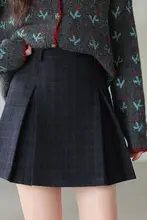 高腰チェックプリーツスカート【女性用・ショート丈・Z字デザイン・小柄対応】（セットアップ対応）