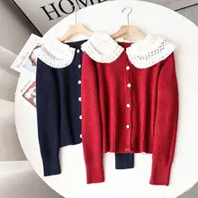 レース編みのドールカラーカーディガン【秋冬用・ヴィンテージ学院風・ニット】