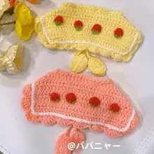 猫用首輪【手作り・ストロベリー柄・ネイビー・編み込みデザイン】
