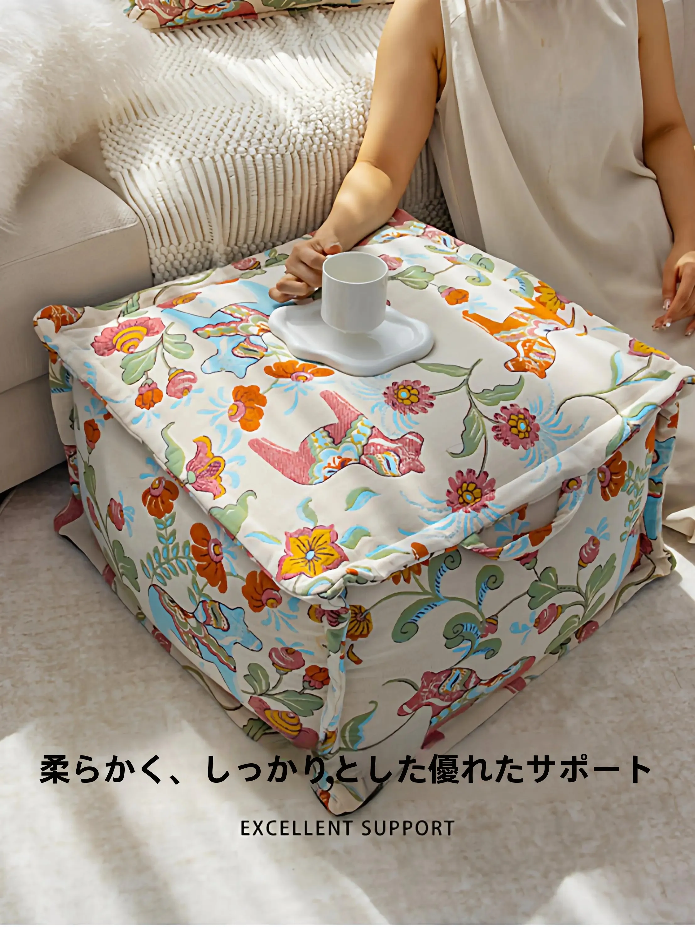 フランス風デザインの高級軽量スツール：花柄が特徴のリビング用スツール