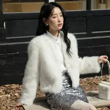環境に優しいフェイクファー ジャケット【ショート丈・ブレンドカラー仕上げ】