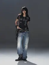 三色フラッシュシルバーアルファベットプリントパンキッシュストリートフィットTシャツ