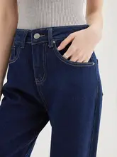 レディース ハイウエスト スリムストレートデニムパンツ【カジュアル・小柄対応】