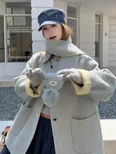 グレーの短丈ダブルフェイスカシミヤコート【秋冬用・上品なデザイン・厚手】