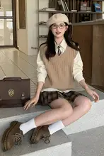 レディース ニットベスト【ブラウン・秋用・レイヤードスタイル】
