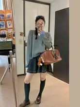 ニットプリーツウールミニスカート【高腰・ウエストゴム・女性用】