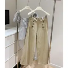 レトロスタイルのデニムカジュアルパンツ【アイボリー・ブラウン・ブラック・ノーアイロン加工】